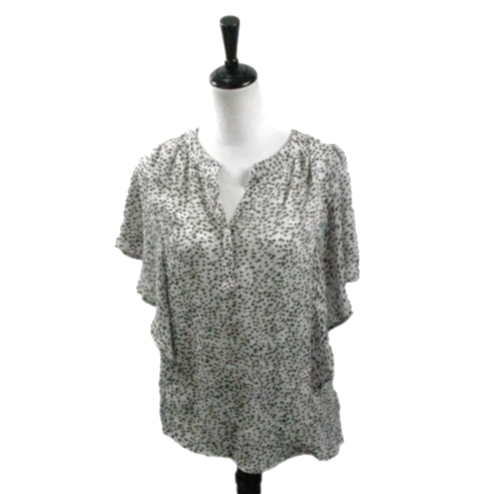 Chaps White/Green Patterned V-Slit Butterfly Slee… - image 1